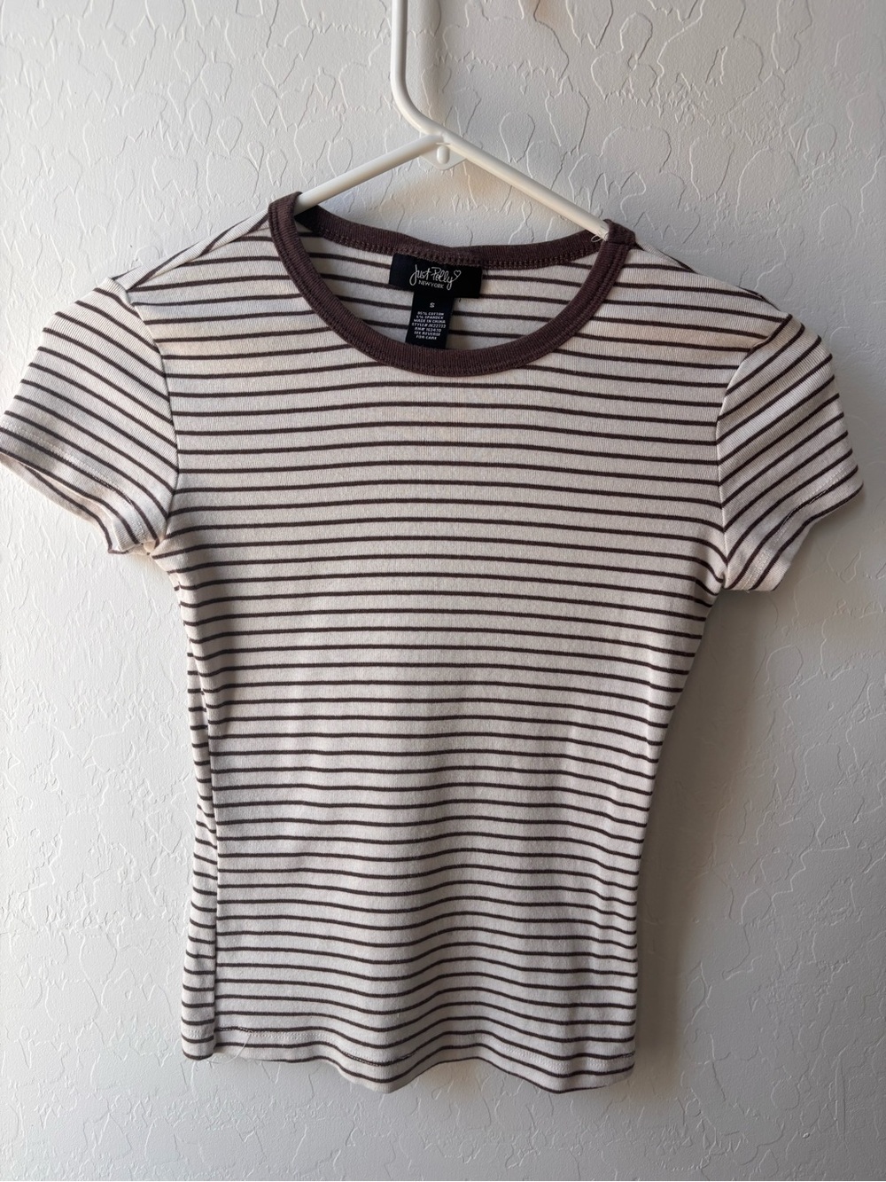 Just Black Cream Short-Sleeve Stripe Tee with Brown Trim